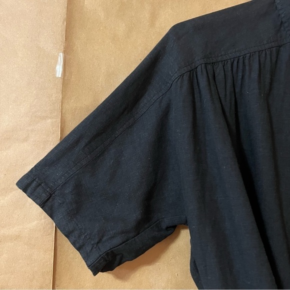 Urban Outfitters | BDG Linen Jena Tie-Front Blouse Button Crop Top Black Size XS - Picture 7 of 12